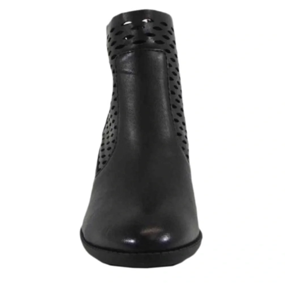 Laser Cut Back Zip Almond Toe Heeled Ankle Booties - Picture 4 of 4